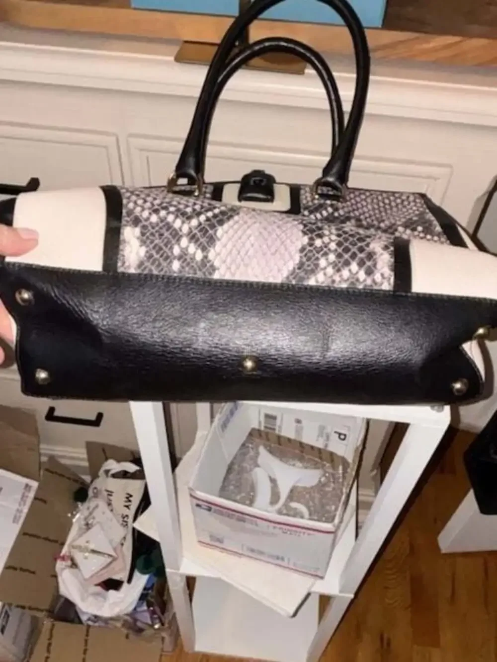 Furla Pink, Black and White Snake Print Leather Tote Handbag